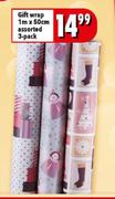 Gift Wrap Assorted-1mx50cm 3-Pack