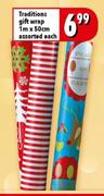 Traditions Gift Wrap Assorted-1mx50cm Each
