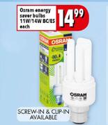 Osram Energy Saver Bulbs 11W/14W BC/ES Each