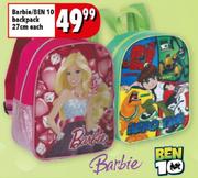 Barbie/Ben 10 27Cm Backpack-Each