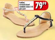 Ladies Embellished Sandals Sizes 3-8-Per Pair