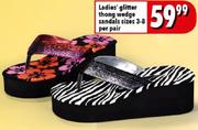 Ladies Glitter Thong Wedge Sandals Sizes 3-8-Per Pair