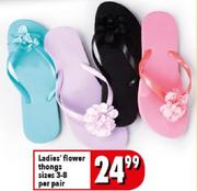 Ladies Flower Thongs Sizes 3-8-Per Pair