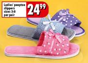 Ladies Peeptoe Slippers Sizes 3-8-Per Pair