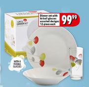 Dinner Set with Hi-Ball Glasses Assorted Designs-12-Piece Each