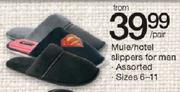 Mule/Hotel Slippers For Men Assorted(Sizes 6-11)-Per Pair