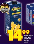 Clover Krush 100% Fruit Juice Blend-1Ltr Each