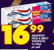 Aquafresh Fresh & Minty Toothpaste-2x100ml Per Pack