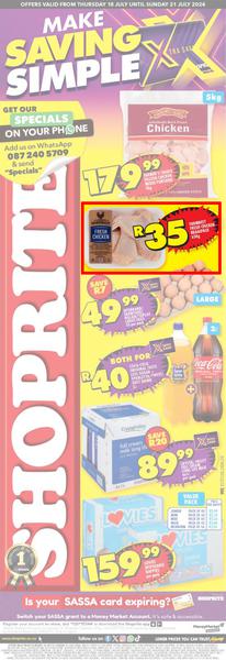 Shoprite Eastern Cape : Make Savings Simple! (18 July - 21 July 2024), page 1
