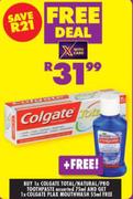 Colgate Total/ Natural/ Pro Toothpaste Assorted 75ml + Free Colgate Plax Mouthwash 55ml