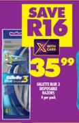 Gillete Blue 3 Disposable Razors-4 Per Pack