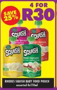 Rhodes Squish Baby Food Pouch Assorted-4 x 110ml