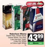 Robertson Winery Sweet Red/Rose/White,Dry Red,Late Harvest,Stein,Crisp Dry / Extra Light White-1L EA