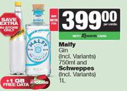 Malfy Gin 750ml & Schweppes 1L-Both For
