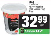 Spar Low Fat or Fat Free Yoghurt (Incl. lactose Free)-1Kg Each