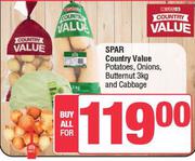 Spar Country Value Potatos, Onions, Butternut 3Kg And Cabbage-For All