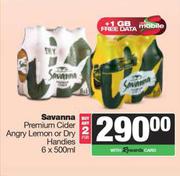 Savanna Premium Cider Angry Lemon Or Dry Handies-For 2 x 6 x 500ml