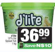 D'Lite 37% Fat Spread Tub-1kg Each