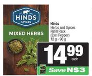 Hinds Herbs And Spices Refill Pack-12g-90g Each