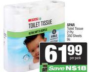 Spar Toilet Tissue 2 Ply 350 Sheets-9s Per Pack