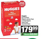Huggies Dry Comfort Diapers Jumbo Pack Or Gold Diapers Value Pack Assorted Sizes-Per Pack