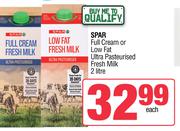 Spar Full Cream Or Low Fat Ultra Pasteurised Fresh Milk-2L