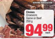 Closwa Droewors Game Or Beef-250g Each