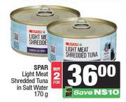 Spar Light Meat Shredded Tuna In Salt Water-For 2 x 170g
