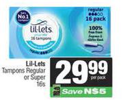 Lil-Lets Tampons Regular Or Super-16s Per Pack