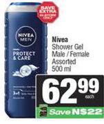 Nivea Shower Gel Male/Female Assorted-500ml Each