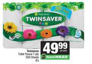 Twinsaver Toilet Tissue 1 Ply 500 Sheets-8's Per Pack