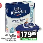 Little Munchkins By Spar Diapers (Assorted Sizes) Plus Wipes 80s Pack-For Both
