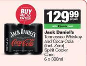 Jack Daniel's Tennessee Whisky & Coca Cola Spirit Cooler Cans-6 x 300ml Per Pack