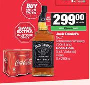 Jack Daniel's No.7 Tennessee Whisky 750ml & Coca Cola Cans 6 x 200ml
