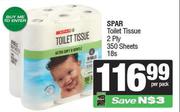 Spar Toilet Tissue 2 Ply 350 Sheets-18s Per Pack
