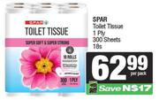 Spar Toilet Tissue 1 Ply 350 Sheets-18s Per Pack