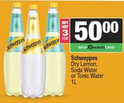 Schweppes Dry Lemon, Soda Water Or Tonic Water-For Any 3 x 1Ltr