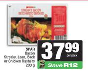 Spar Bacon Streaky, Lean, Back Or Chicken Rashers-200g Per Pack