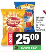 Willards Cheese Curls or Flings Assorted-For Any 2 x 90g