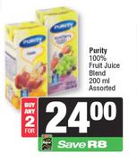 Purity 100% Fruit Juice Blend Assorted-For Any 2 x 200ml