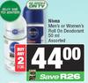 Nivea Men's Or Women's Roll On Deodorant Assorted-For Any 2 x 50ml
