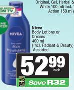 Nivea Body Lotions Or Creams-400ml Each