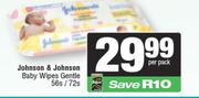 Johnson & Johnson Baby Wipes (Gentle)-56s/72s Per Pack