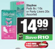 Stayfree Pads 8s/10s Or Panty Liners 20s Assorted-Per Pack