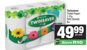 Twinsaver Toilet Paper 1 Ply 500 Sheets-8 Per Pack