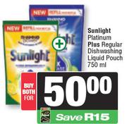 Sunlight Platinum Plus Regular Dishwashing Liquid Pouch 750ml-For Both