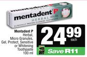 Mentadent P Herbal, Micro Granules, Gel, Protect, Sensitive Or Whitening Toothpaste-100ml Each