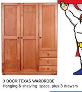 3 Door Texas Wardrobe Hanging & Shelves Space, Plus 3  Drawers