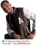 PU Sleeve Melton Bomber From (XS-XXL)-Each