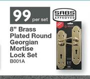 8" Brass Plated Round Georgian Mortise Lock Set B001A-Per Set